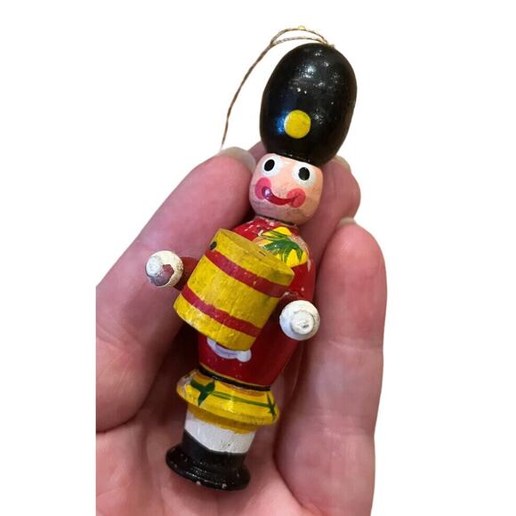 Set Of 4 VTG Wooden Ornaments Rocking Horse Angel Drummer Band Major Miniatures - Picture 6 of 9